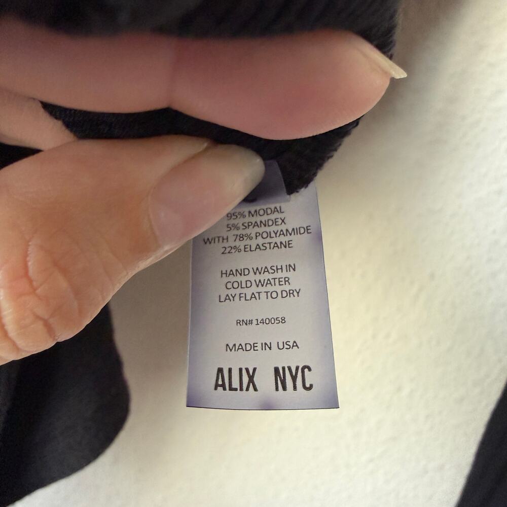 Alix NYC Pearson Black Bodysuit Ribbed Asymmetric Button Size S - Picture 7 of 7